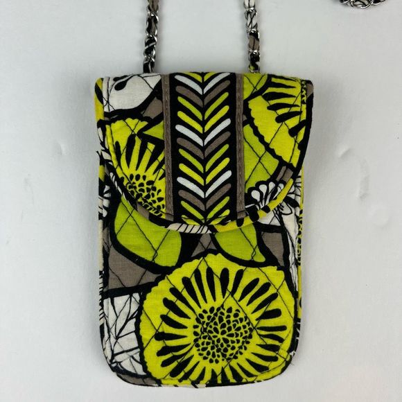 Vera Bradley Citron Green & Gray Phone Crossbody Purse Pouch - Picture 2 of 14